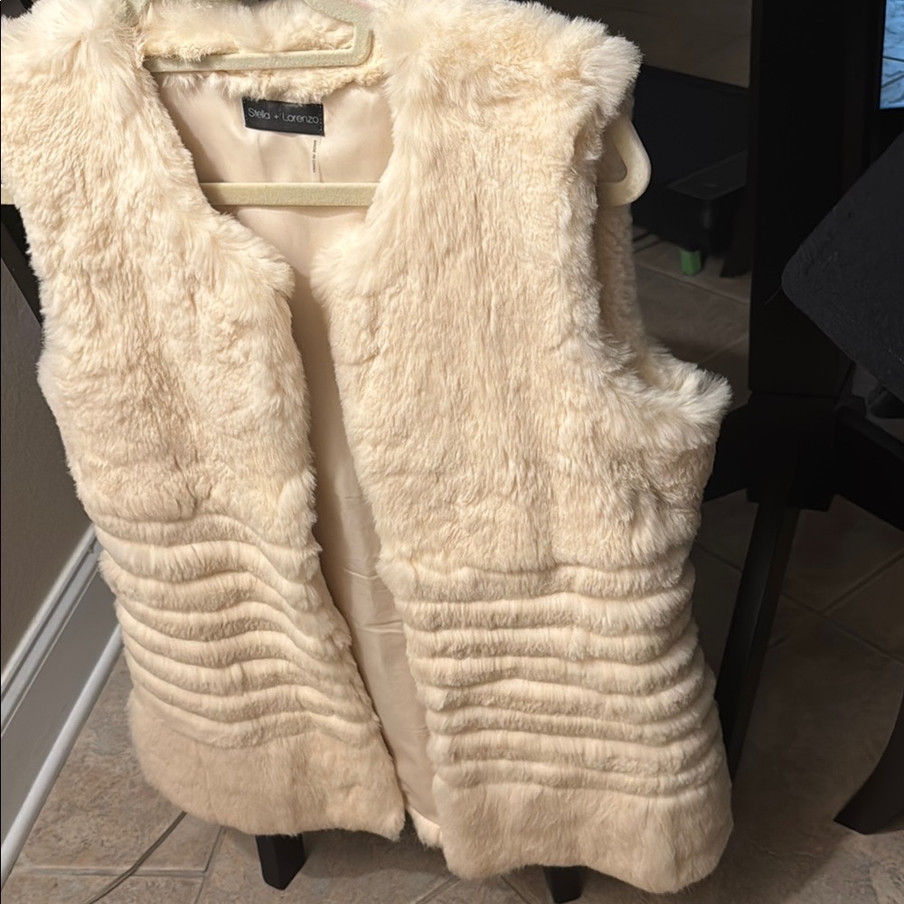 Stella + Lorenzo Cream Textured Rabbit Fur Vest